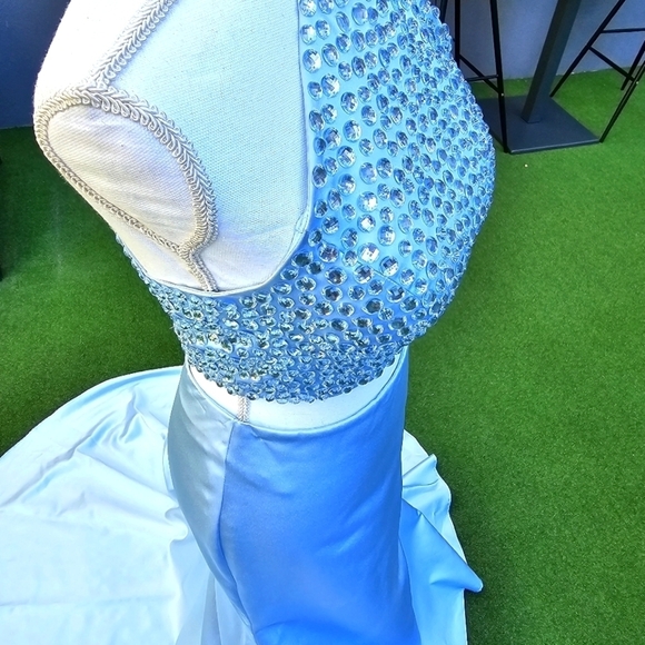 Sherri Hill Crystal Halter Gown Set ✦ Light Blue 2‑Piece Prom Dress w/ Train ✦ 4 - Picture 12 of 17